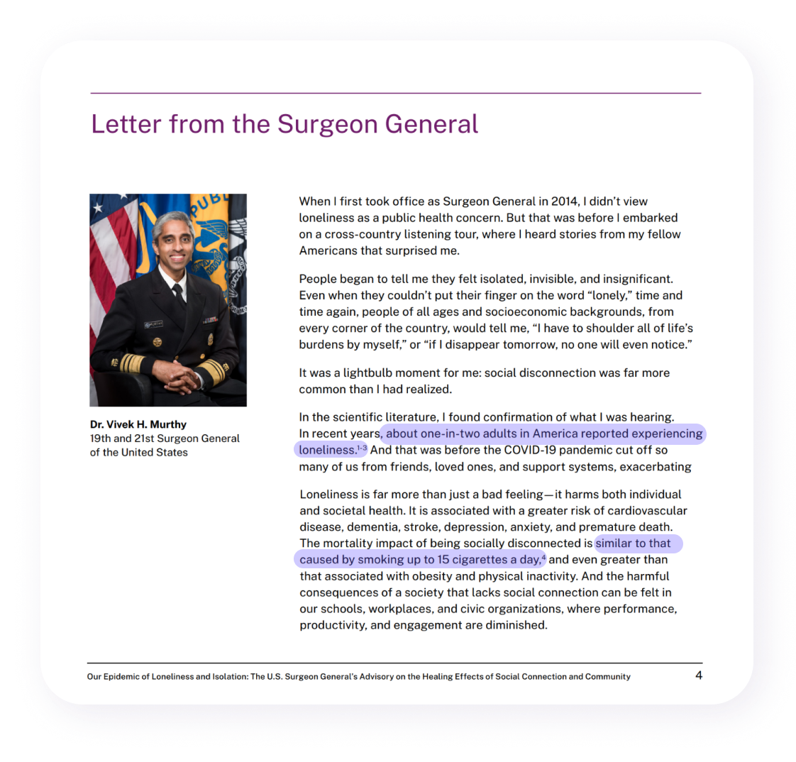 Letter from the Surgeon General about loneliness and isolation
